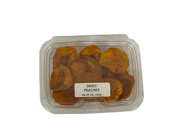 Clear plastic container of naturally sweet dried peaches for snack and food & beverage collections under $25