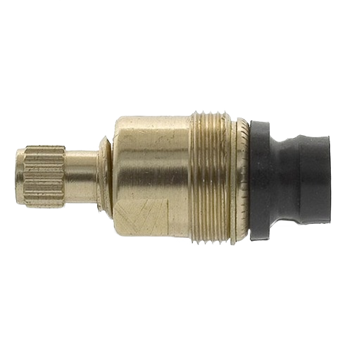 Brass faucet stem with threaded body and rubber seal for replacement in plumbing and home improvement projects