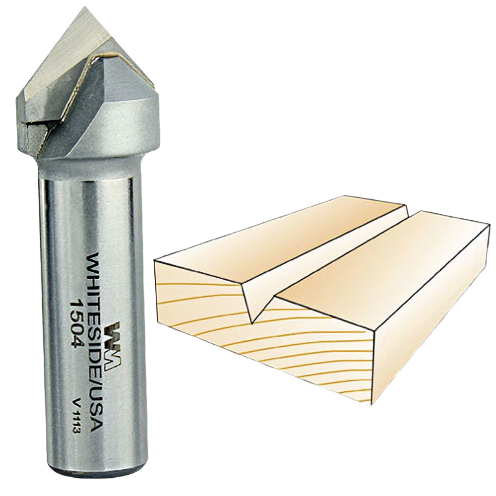 90-degree V-groove router bit for woodworking with precision chamfering in tool accessories and drill bits collection