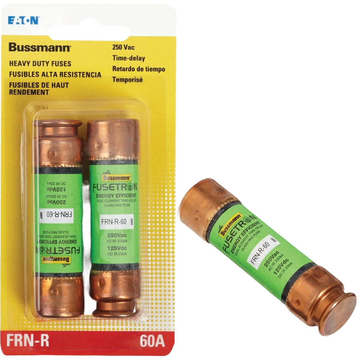 Pair of heavy duty green and copper 60A cartridge fuses for electrical protection in tools and home improvement tasks