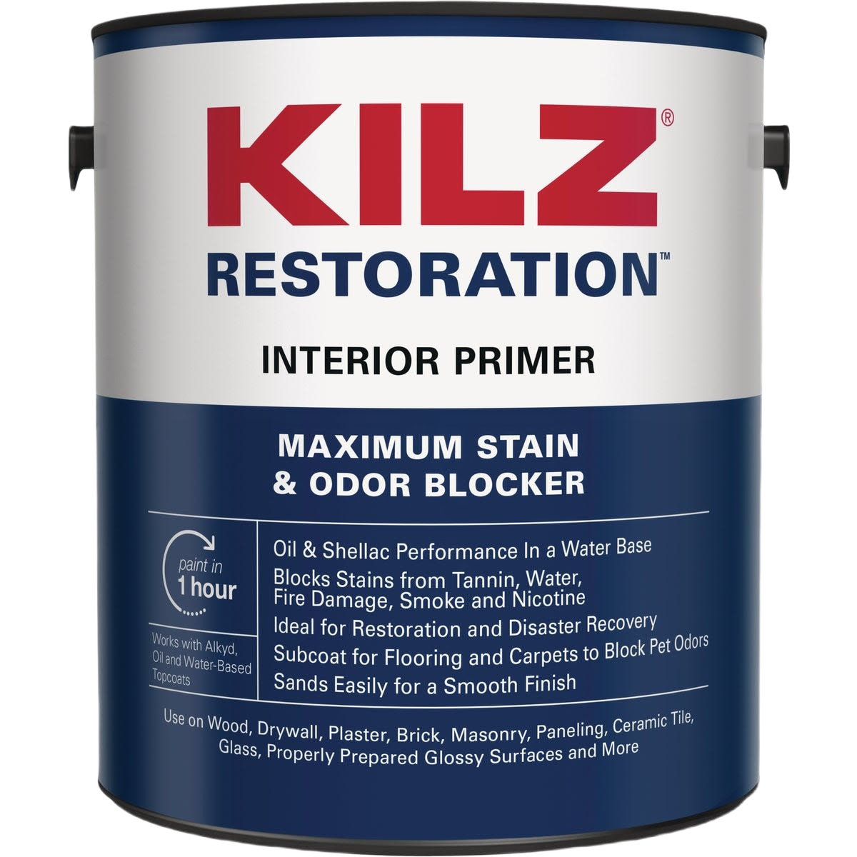 Gallon container of water-based interior primer with stain and odor blocking for home improvement and paint supplies under $50