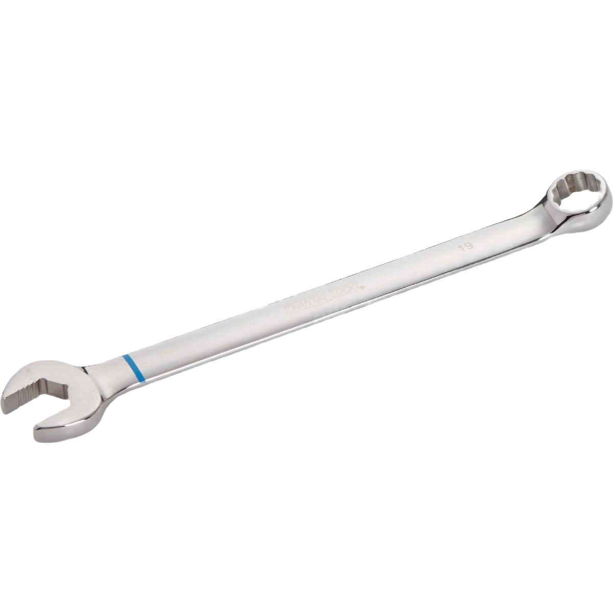 Silver 19mm combination wrench with open and 12-point box ends for home improvement and mechanical tasks