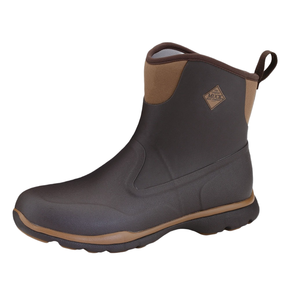 Black and brown mid-height waterproof excursion boot for men designed for outdoor and home improvement use