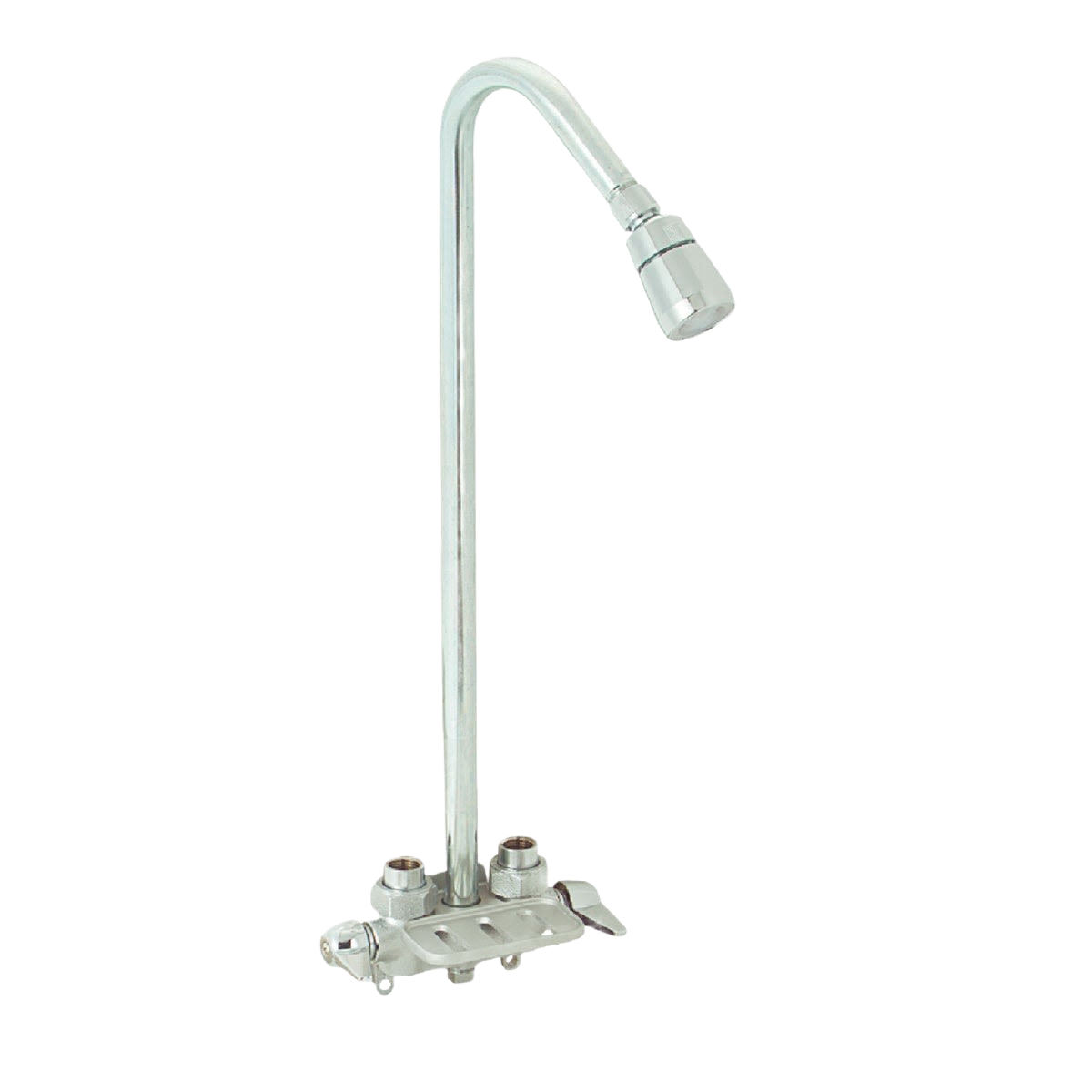 Chrome Utility Shower Faucet with gooseneck riser and wall support for plumbing and home improvement repairs under $100 collections