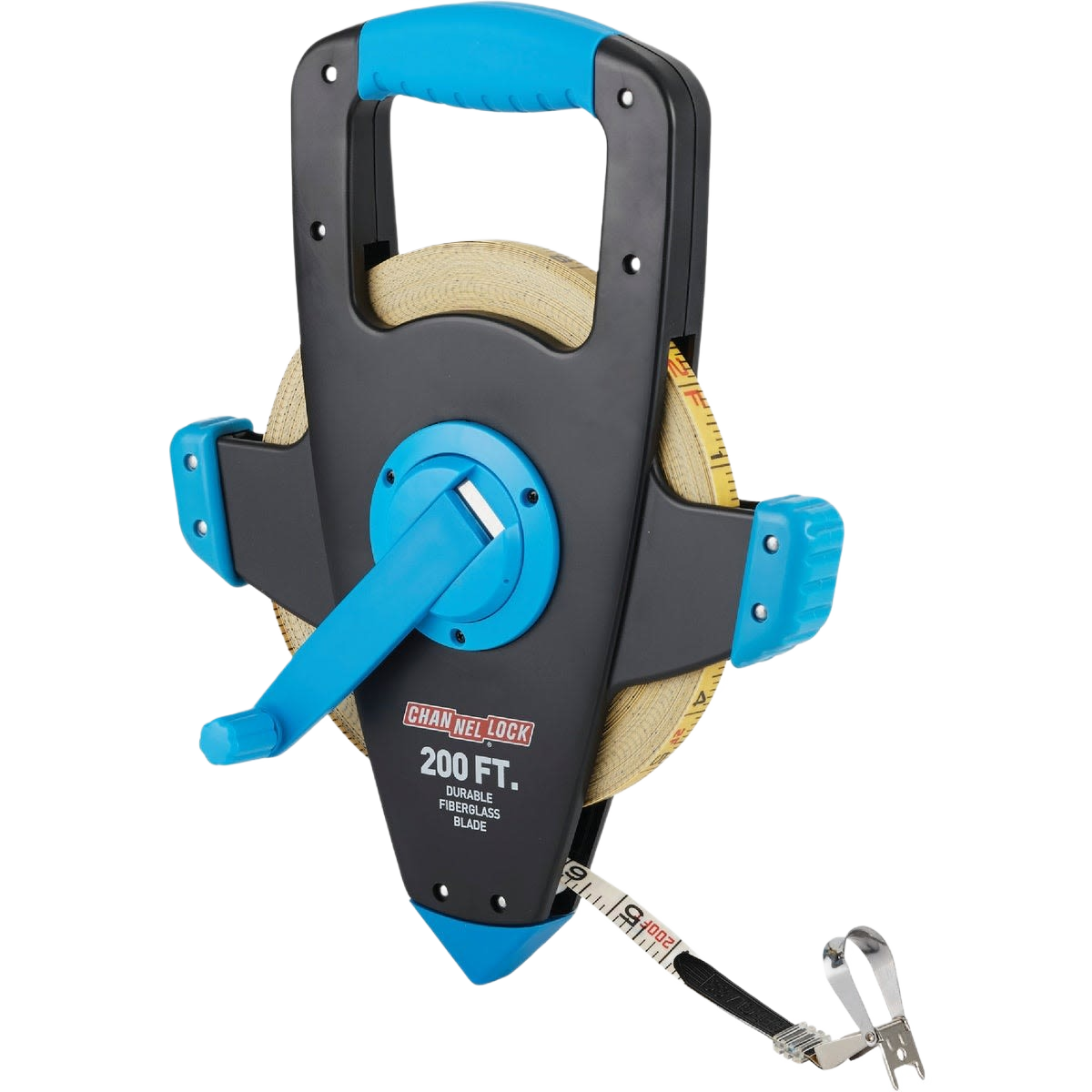 Fiberglass open reel measuring tape with crank handle for accurate long-distance measurement in woodworking and hand tools collections