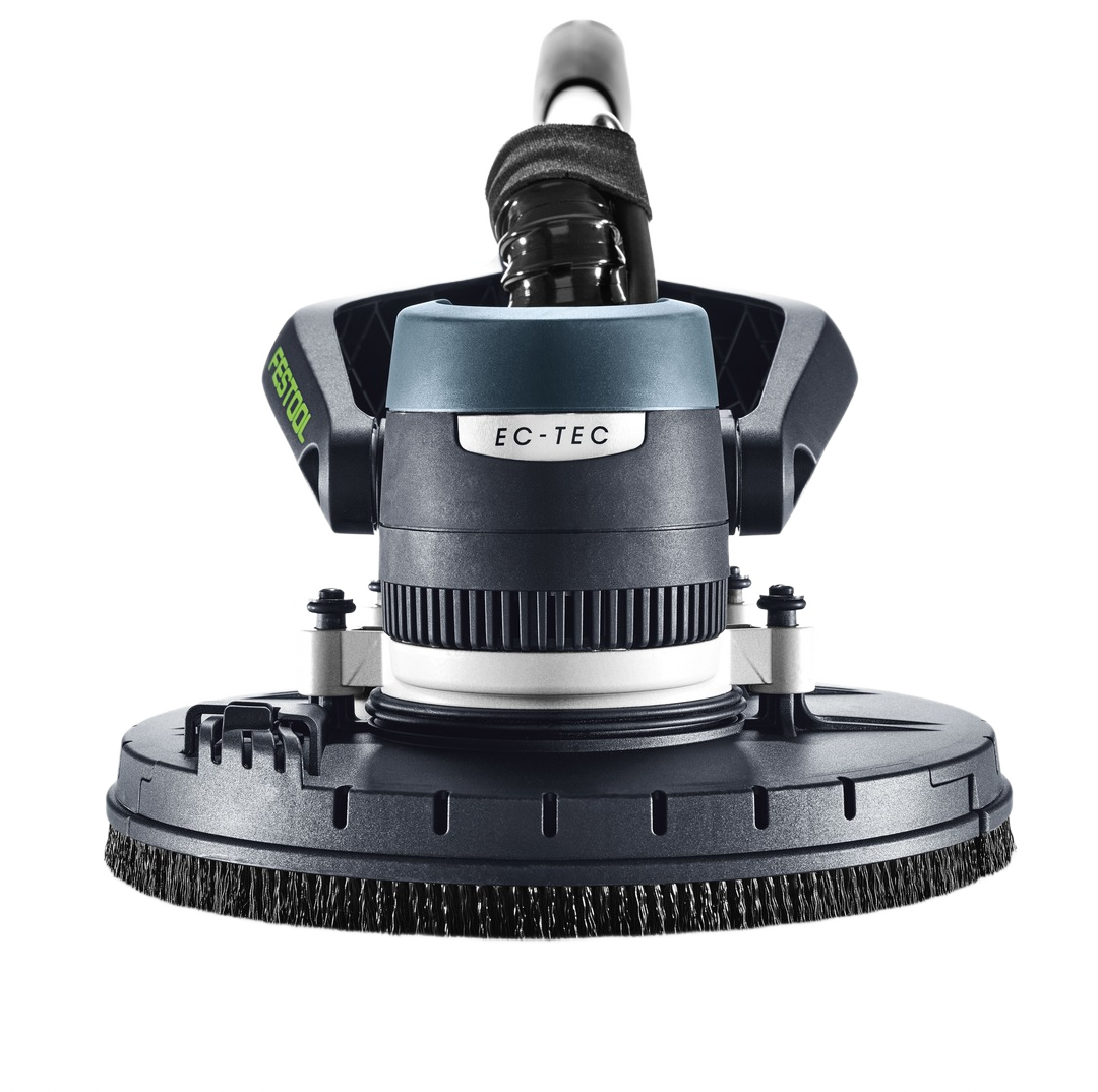 Front view of Festool drywall sander with circular brush head and dust extraction for home improvement tasks