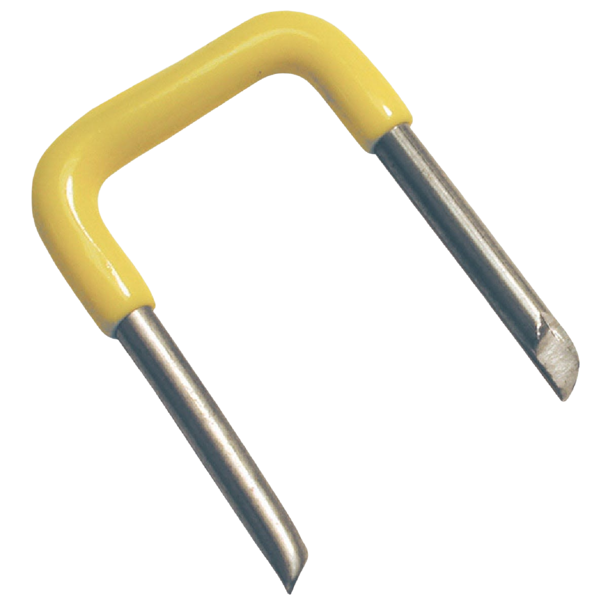 Insulated cable staple with yellow hot melt bonded PVC coating for safe cable fastening in electrical tools collection