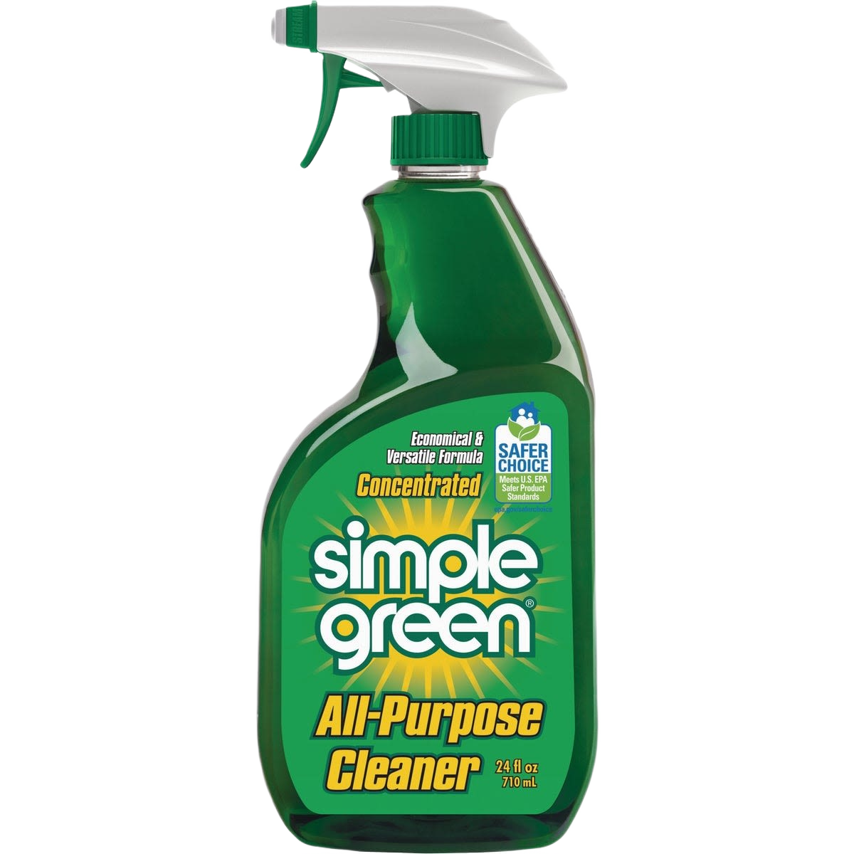 Green spray bottle of Simple Green concentrated all-purpose cleaner and degreaser for various home improvement cleaning tasks