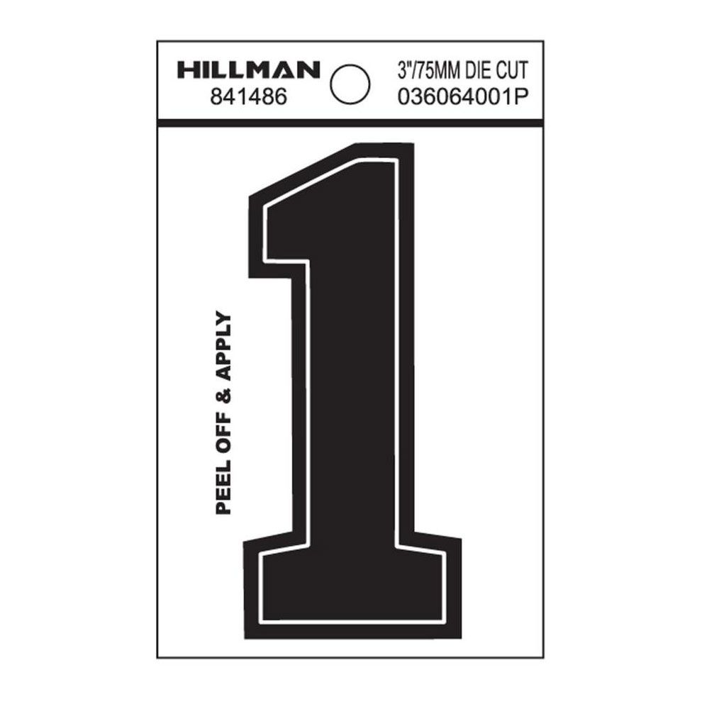 Black adhesive number "1" with peel-off backing for easy application in home improvement projects