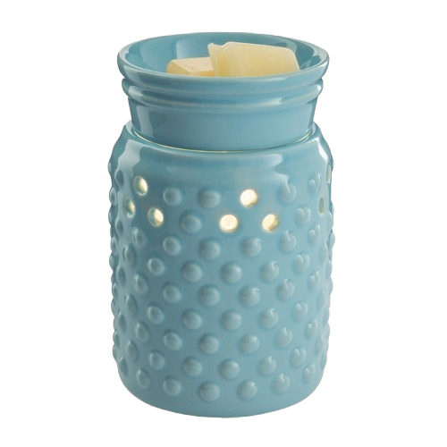 Sky blue hobnail ceramic candle warmer with soft illumination for stylish home accents and décor under $50