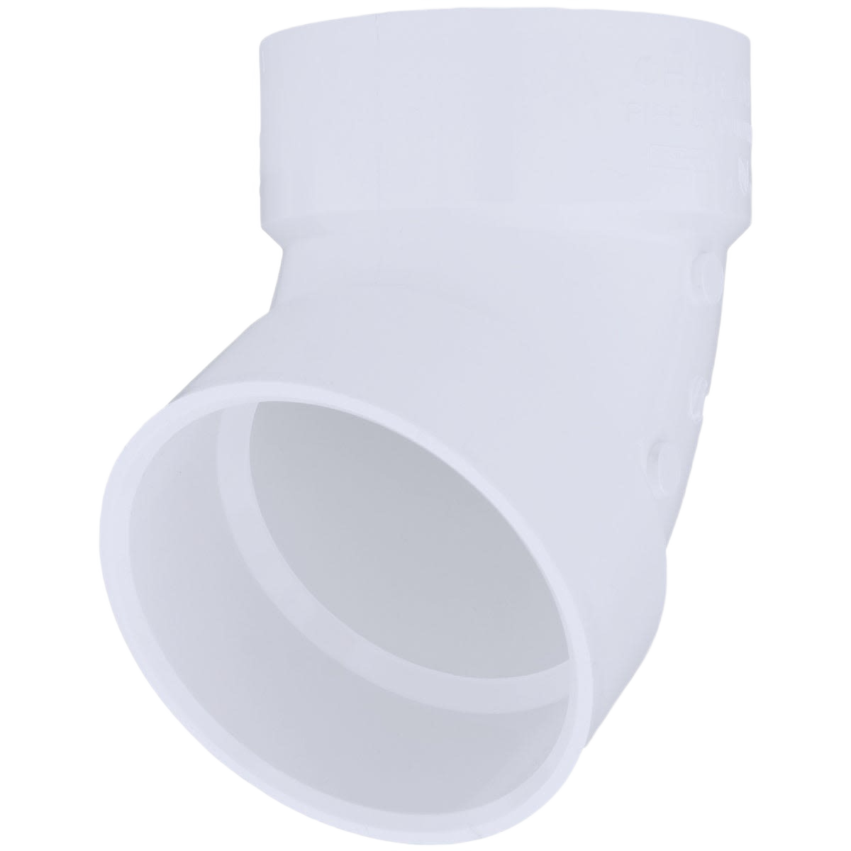 White PVC elbow pipe fitting angled at 60 degrees for plumbing and home improvement under $50 collections