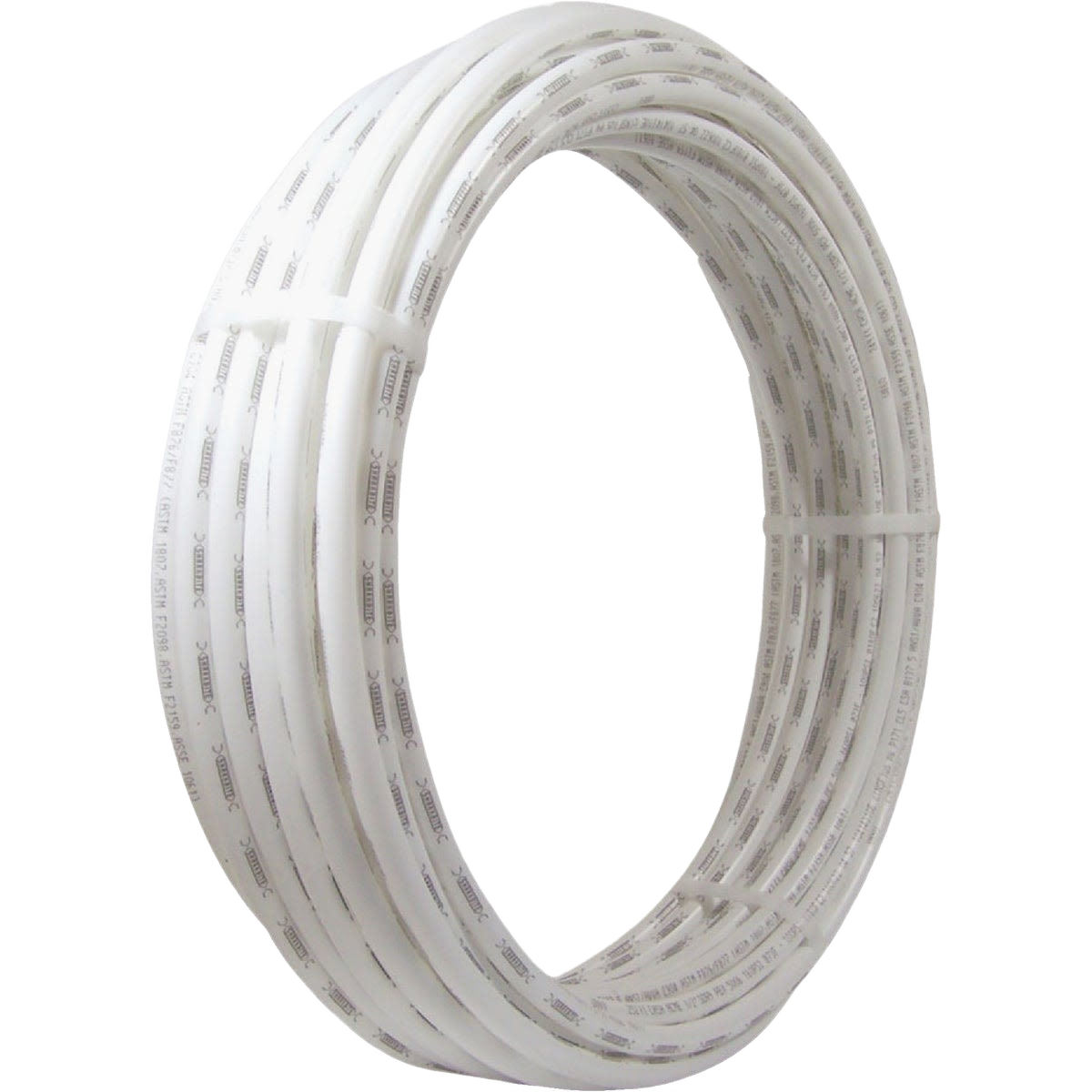 Coiled white PEX tubing designed for plumbing and water supply in home improvement and pipes & fittings collections