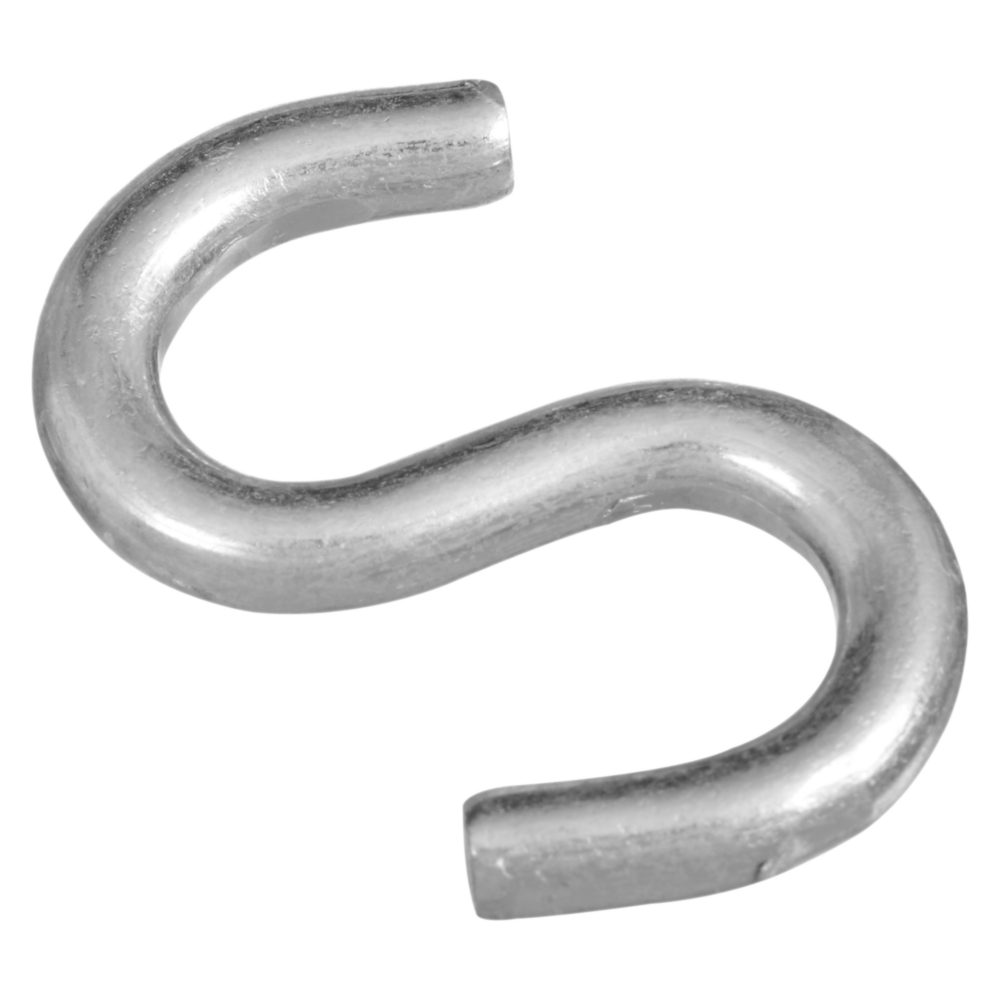 Zinc-finished heavy-duty open S hook for secure hanging in hardware, hooks & eyes, and fasteners collections