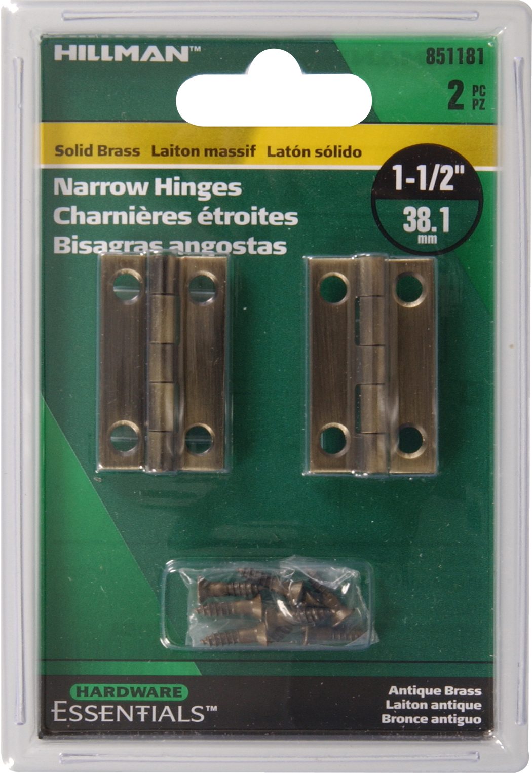 Hardware Essentials 1-1/2" Narrow Hinge Antique Brass, 2-Pack