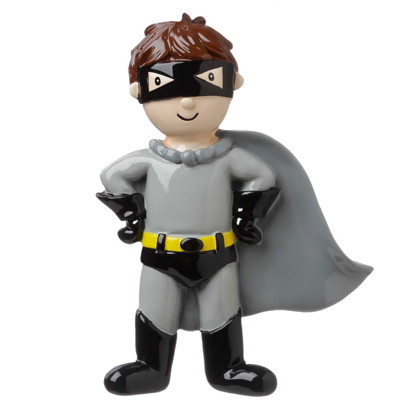 Child superhero figurine with black mask, gray suit, and cape from Christmas Ornaments & Tree Decorations under $50 collection
