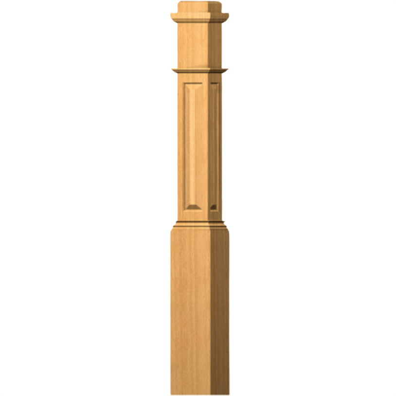 Poplar raised panel box newel post with natural wood finish for stair parts and moulding collections