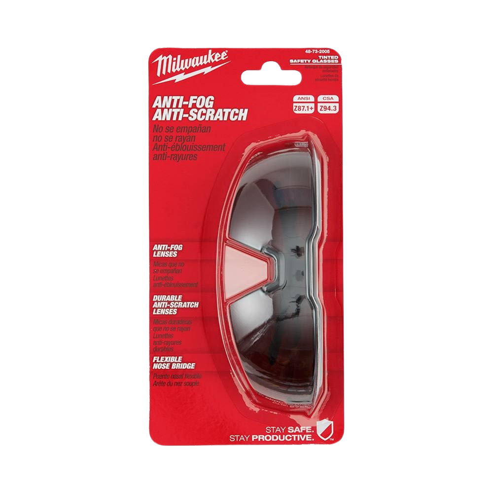 Milwaukee tinted safety glasses with anti-fog and anti-scratch lenses for protective eyewear and safety gear collection