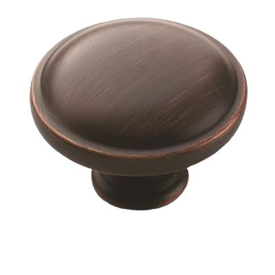 Round oil-rubbed bronze cabinet knob with smooth finish for home improvement and hardware applications