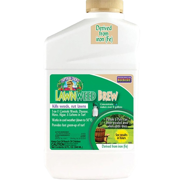 32 oz LawnWeed Brew concentrate in white container for weed and moss control, part of lawn care and garden collections under $50