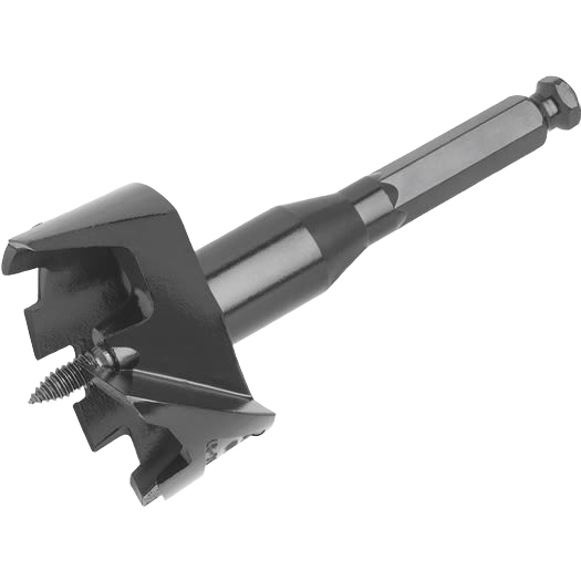 Steel self-feed drill bit with sharp cutting blades for wood drilling in power tool accessory collections
