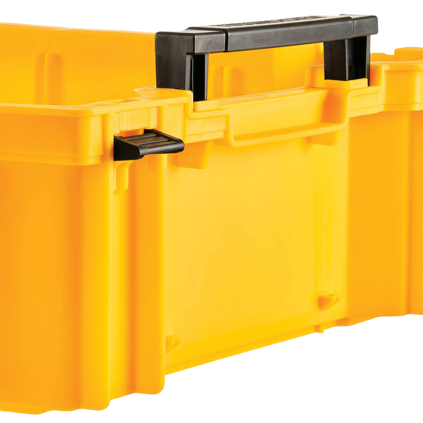 Yellow heavy-duty deep tool tray with black handle designed for efficient workshop and jobsite tool storage organization