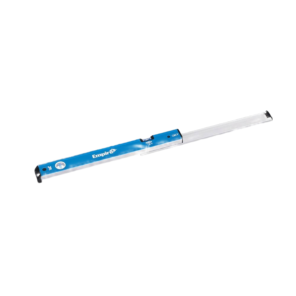 Extendable blue and silver box level for precise measurements in woodworking and hand tools collections under $100
