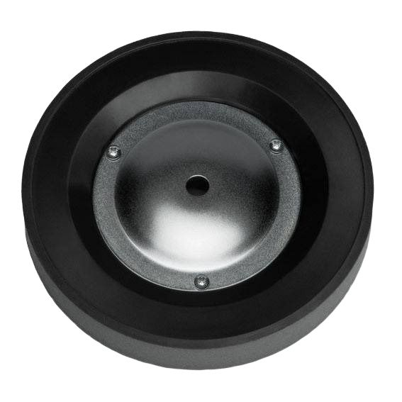 Black composite honing wheel with metal center and mounting hole for woodworking tools and accessories collections