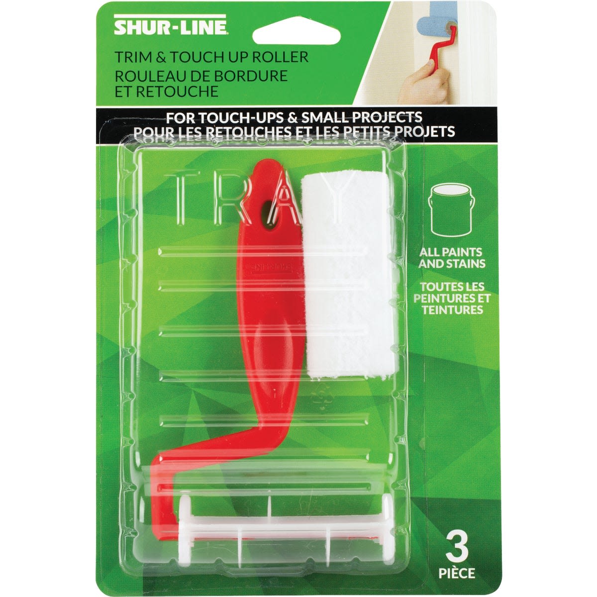 Trim and touch-up paint roller kit with red handle and white roller covers for small projects in paint supplies collection