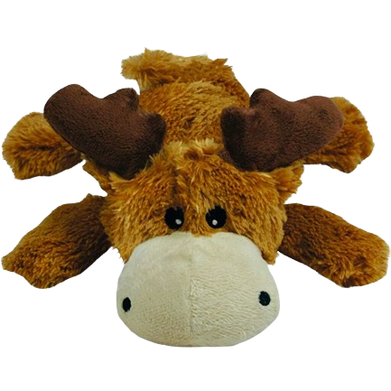 Brown and beige plush moose dog toy with soft texture designed for pet comfort and playful chewing sessions