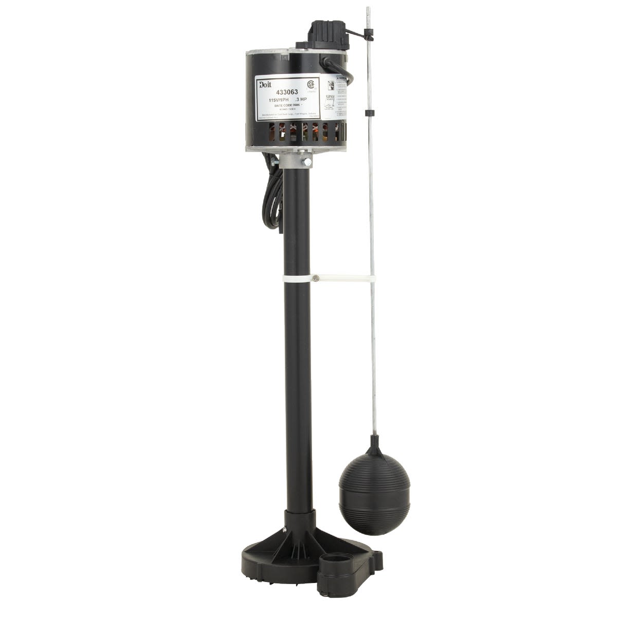 Black column pedestal pump with float switch for water removal in tools and home improvement projects