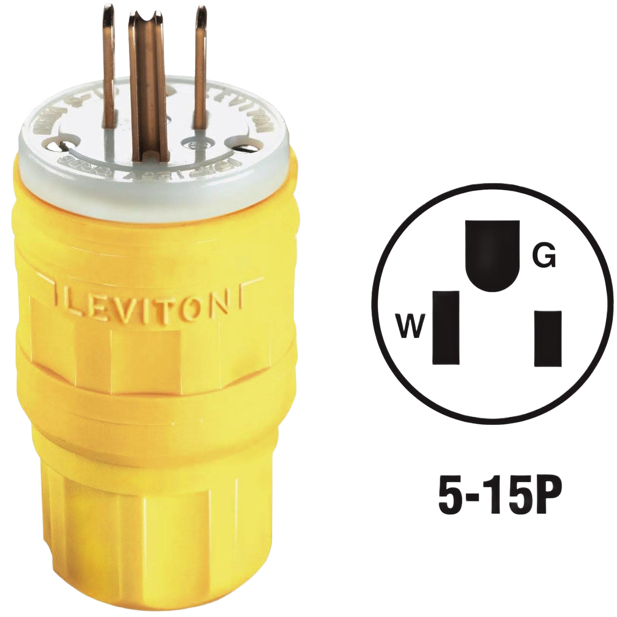 Yellow industrial-grade wetguard cord plug with nickel-plated brass blades for electrical and wire applications under $100