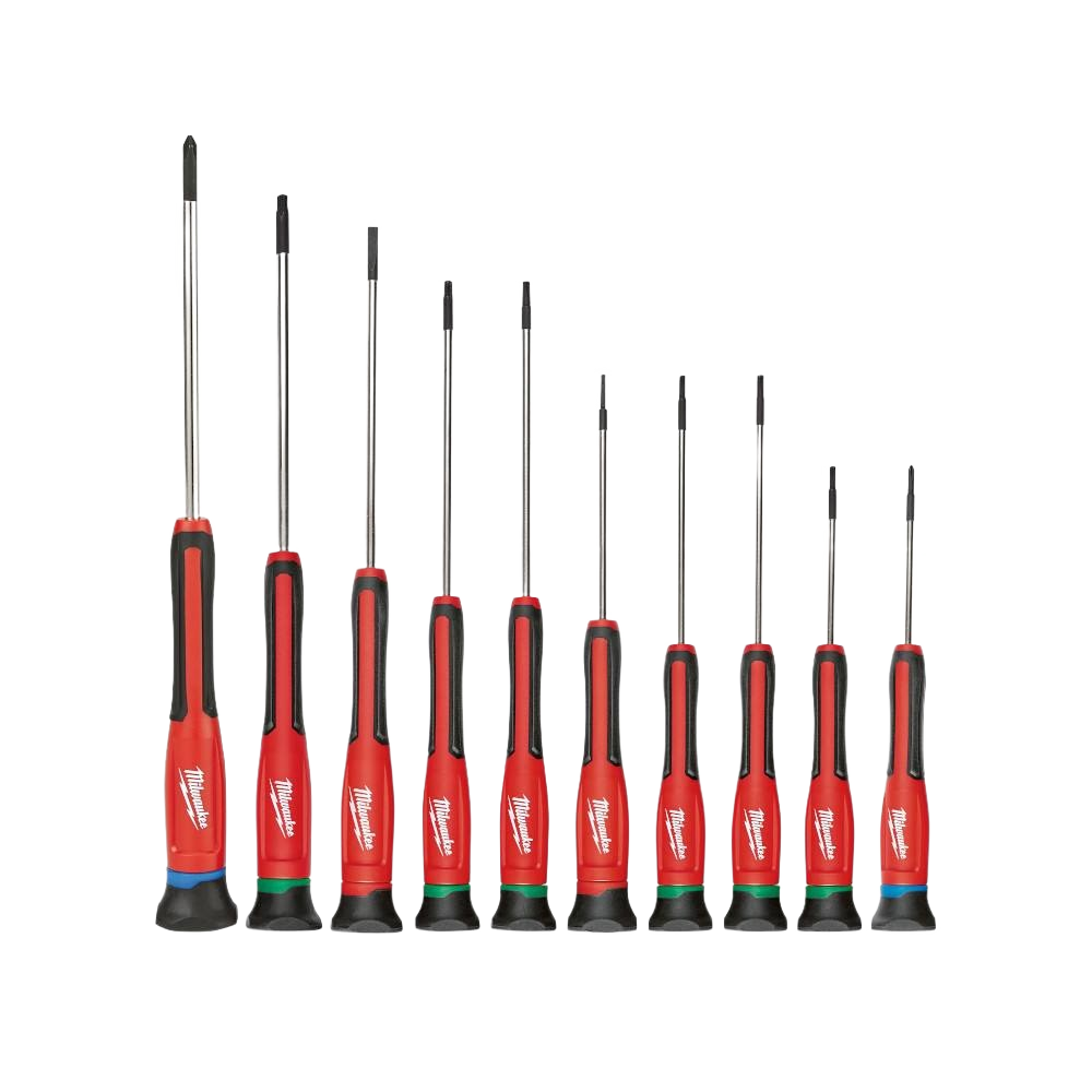 Set of red precision screwdrivers with ergonomic handles ideal for detailed tools and home improvement tasks