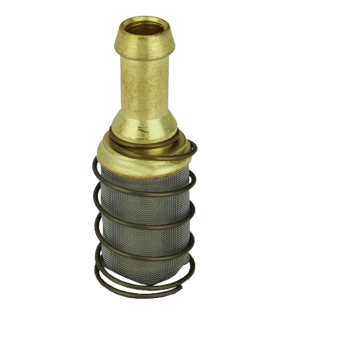 Brass fuel pickup with attached metal screen and spring for use in automotive and John Deere engine parts collections