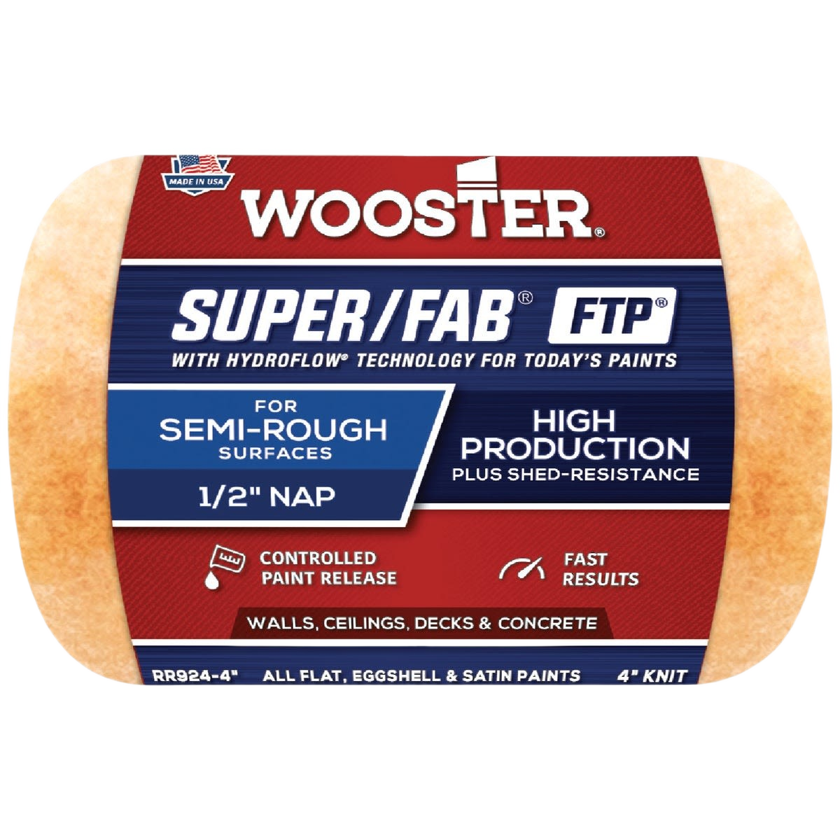 Paint roller cover with 1/2 inch nap for semi-rough surfaces, high paint release, and shed resistance under $50 collections.