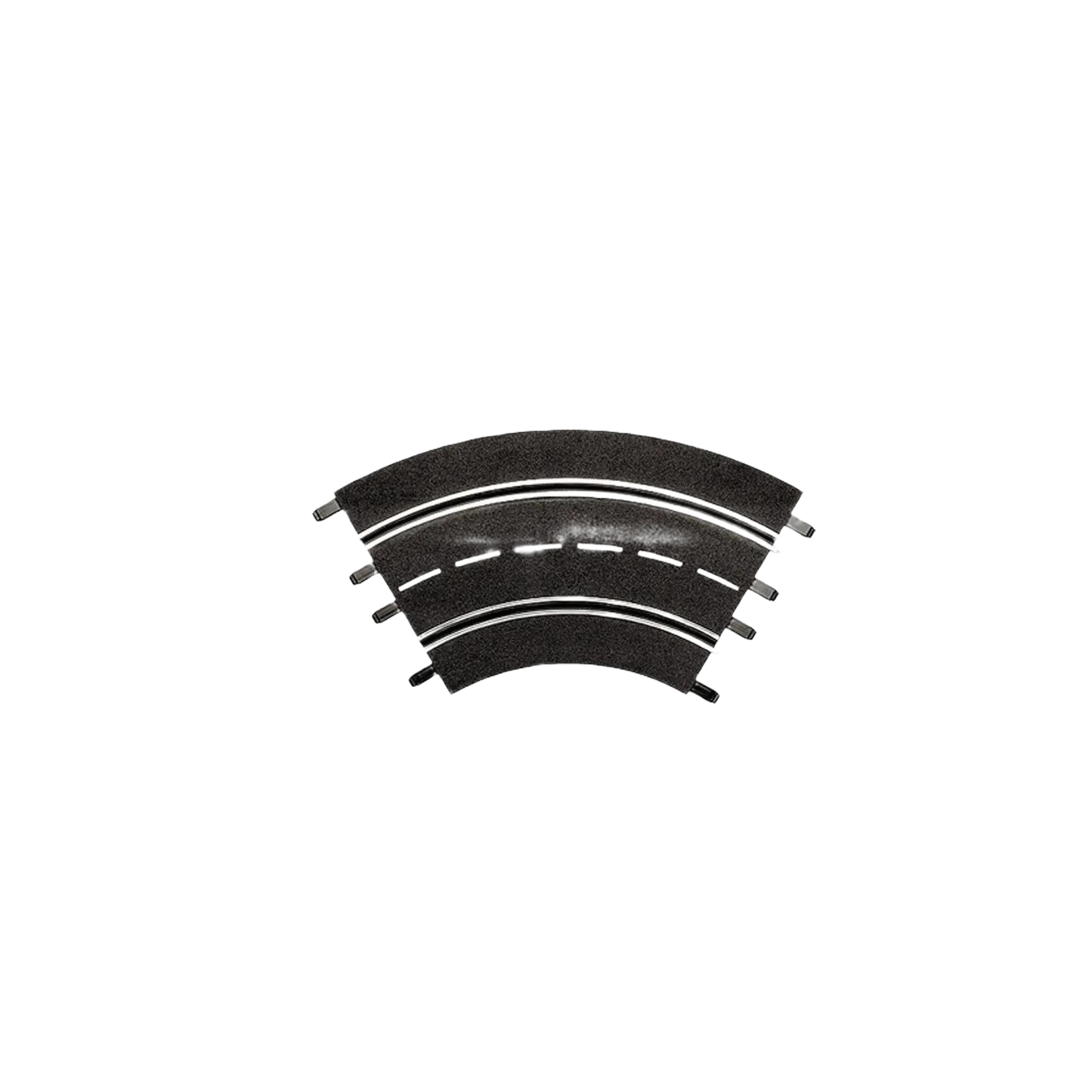 Three black curved racetrack sections designed for expanding Carrera Toys vehicle and remote-controlled playsets