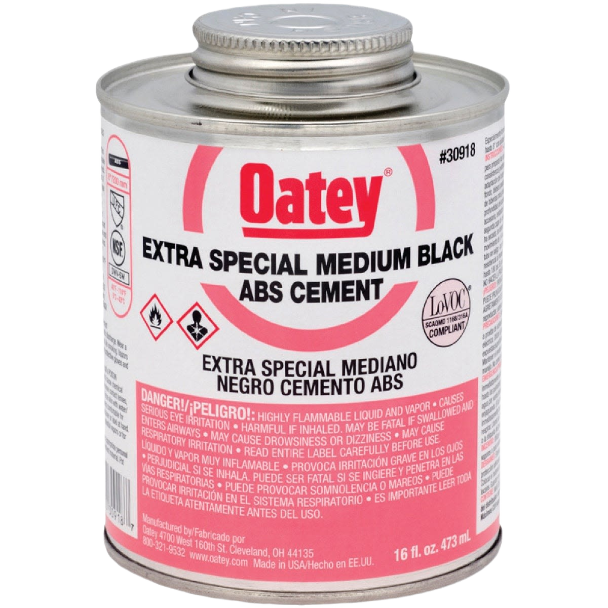 Metal can of medium-bodied black ABS solvent cement for plumbing and pipe fitting in home improvement collections