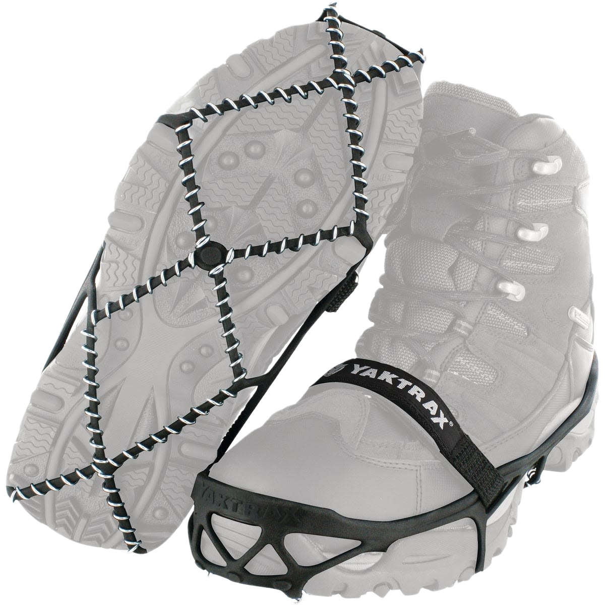 Black Yaktrax Large Pro ice cleat with steel coil traction for enhanced grip on snow, part of footwear under $100 collections