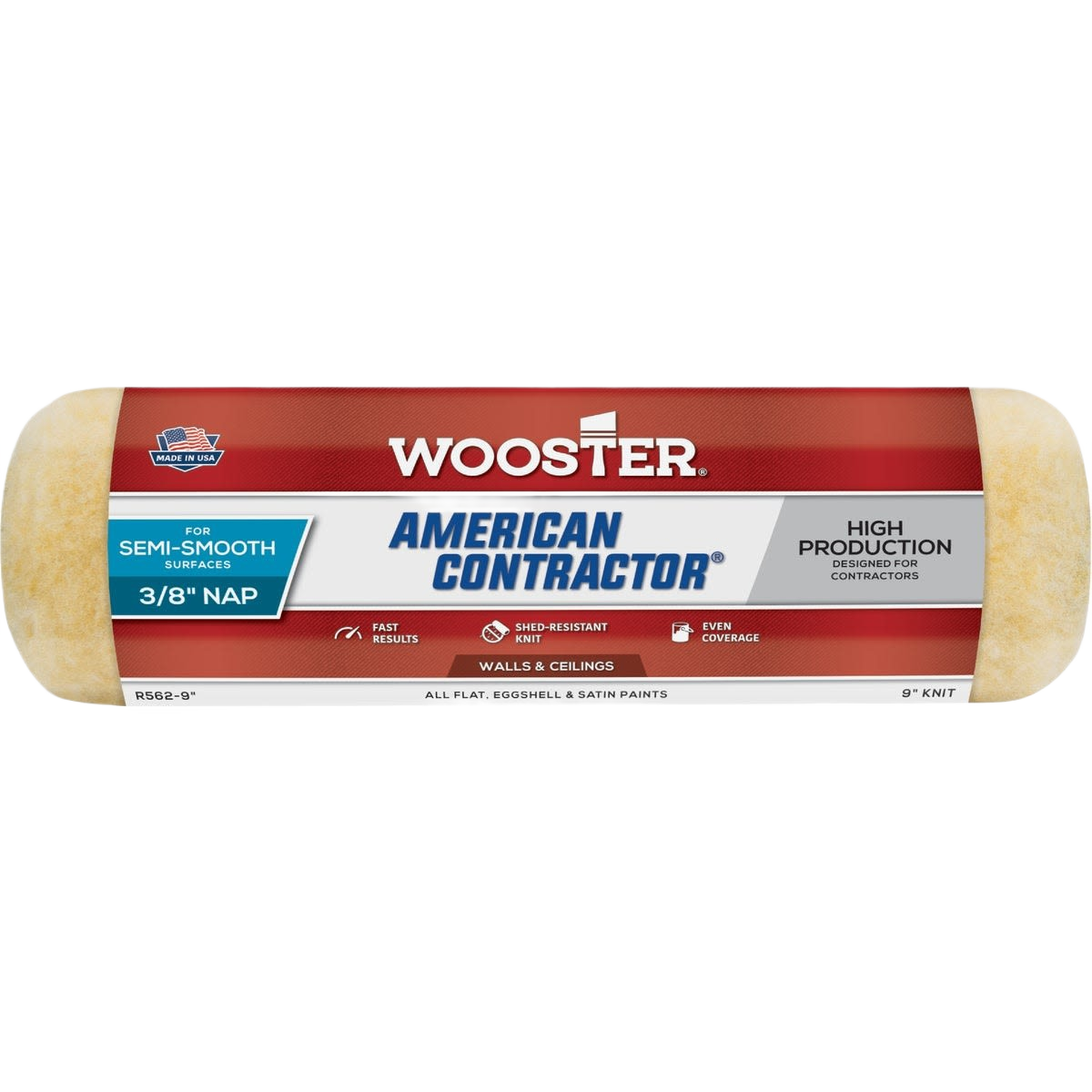 Paint roller cover with 3/8-inch knit fabric nap for semi-smooth surfaces in paint and home improvement supplies
