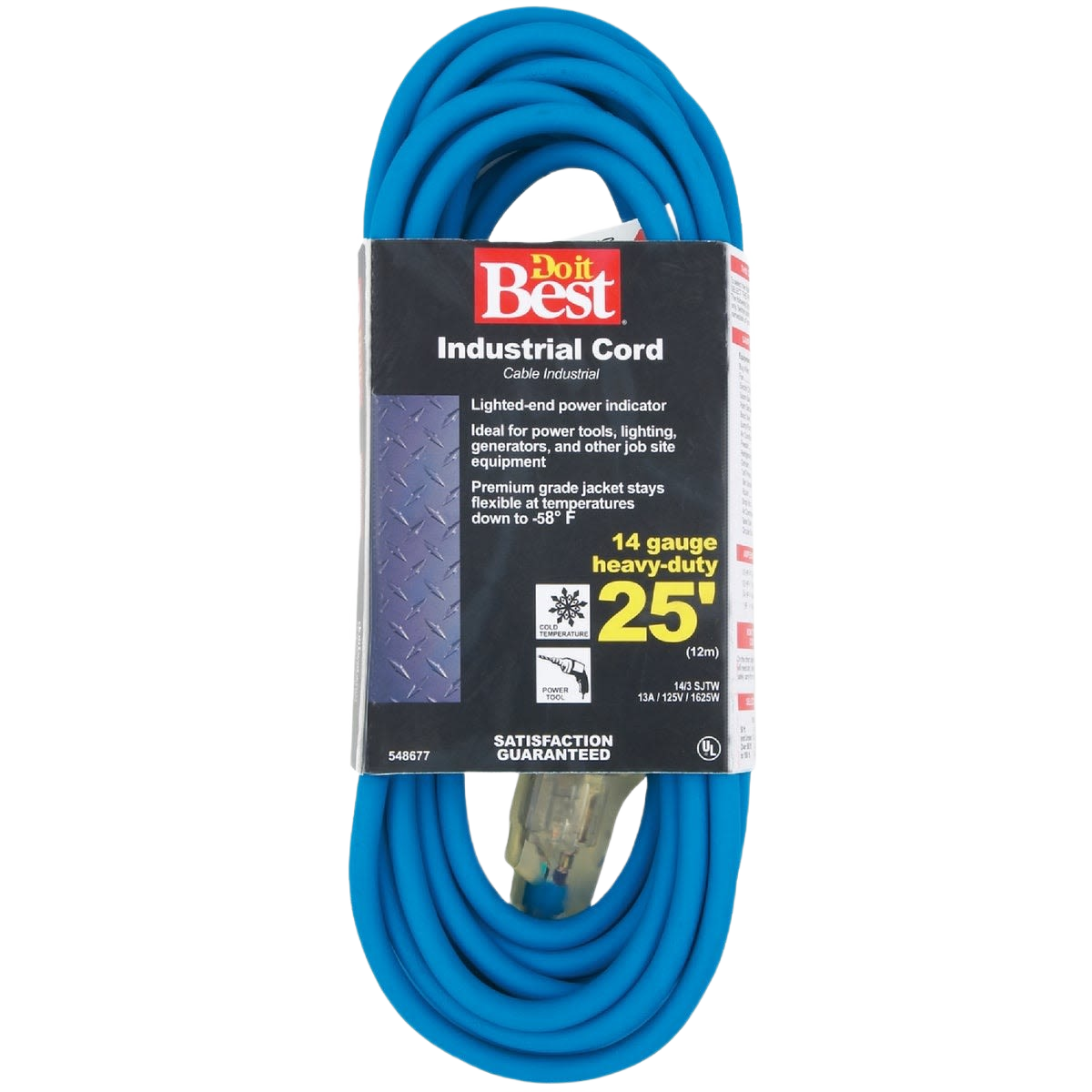 Blue heavy-duty 14-gauge industrial outdoor extension cord, 25 ft, for electrical and home improvement use