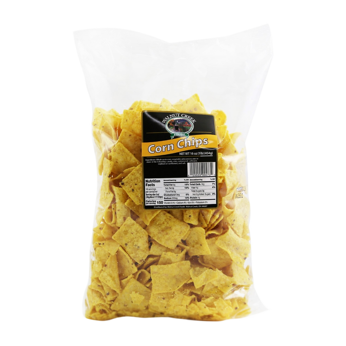 Clear bag of seasoned yellow corn chips with black label in Chips & Snacks and Food & Beverage collections under $50
