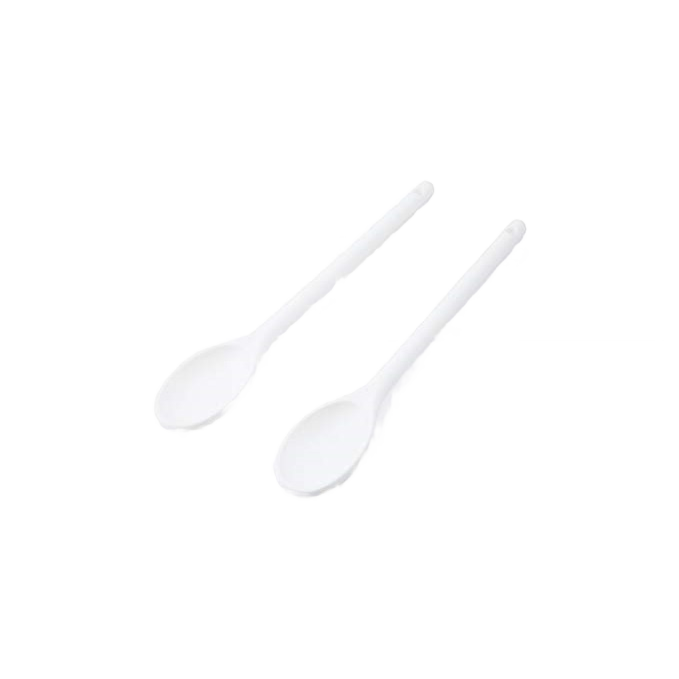 Set of two white plastic spoons crafted from durable polypropylene for kitchen utensils and cooking gadgets under $25 category