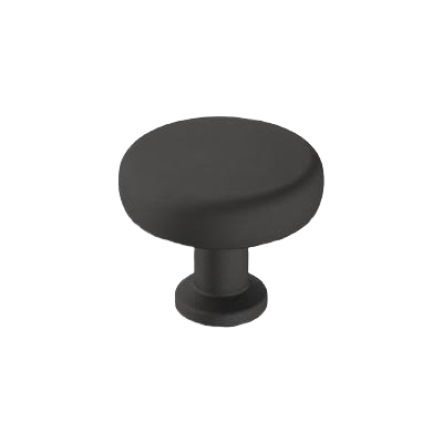 Matte black cabinet knob with curved top and pedestal base for hardware and furniture accessories collections