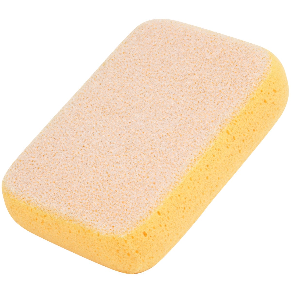 Dual-sided yellow grout cleaning sponge with soft and scrubber surfaces for flooring tools under $50