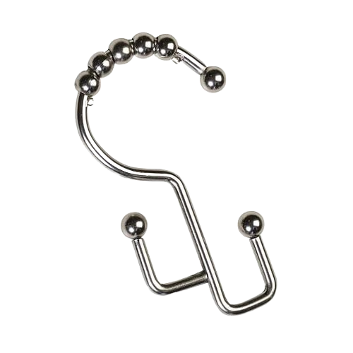 Brushed nickel double roller shower curtain hook with beaded top for smooth gliding and sturdy home improvement use