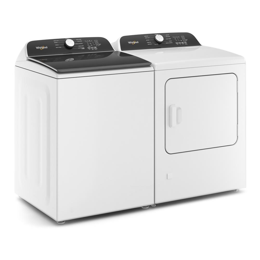 White Whirlpool washer and matching dryer set with black control panels from Dryers and Appliances collections
