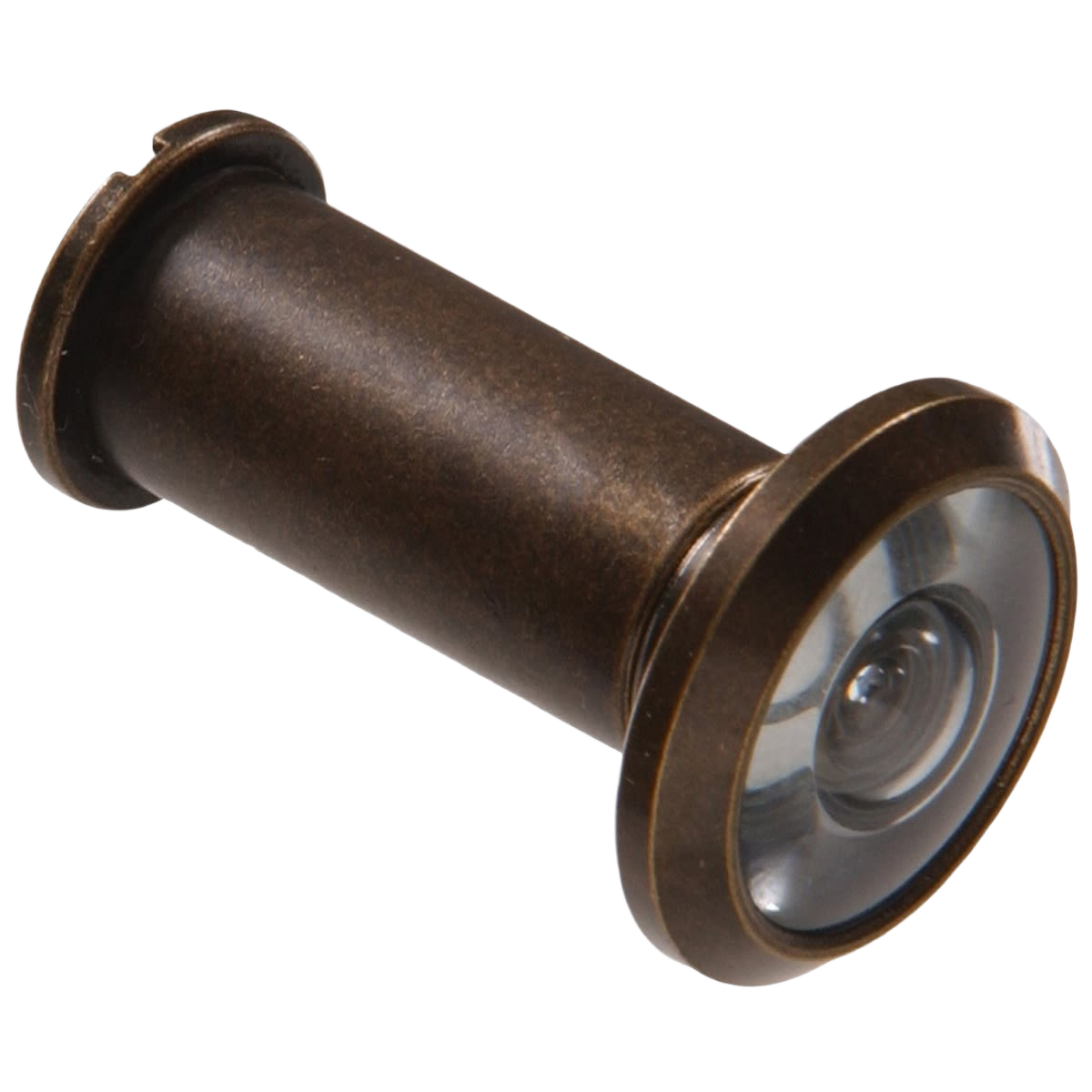 Solid brass door viewer with antique brass finish offering wide-angle view for home improvement and security needs