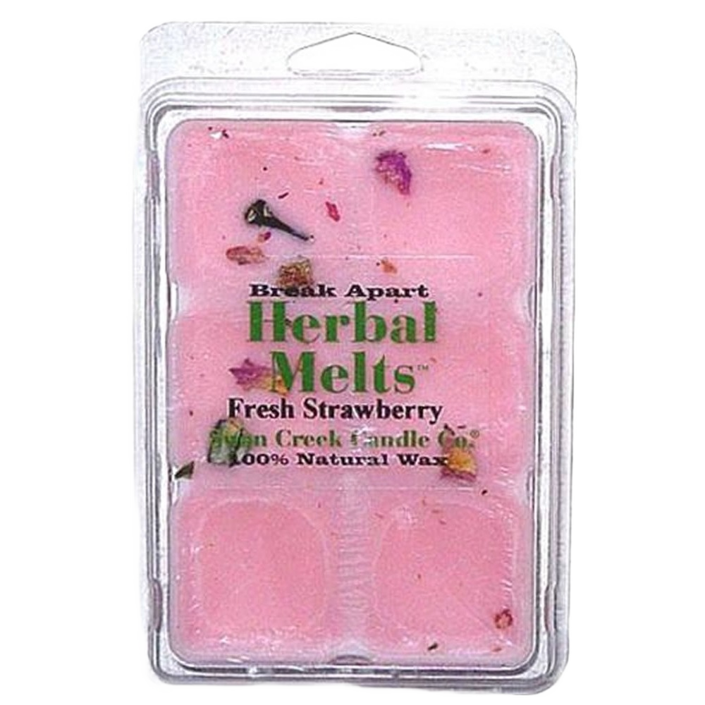 Pink herbal wax melts with dried flower pieces in clear clamshell packaging for home fragrance use