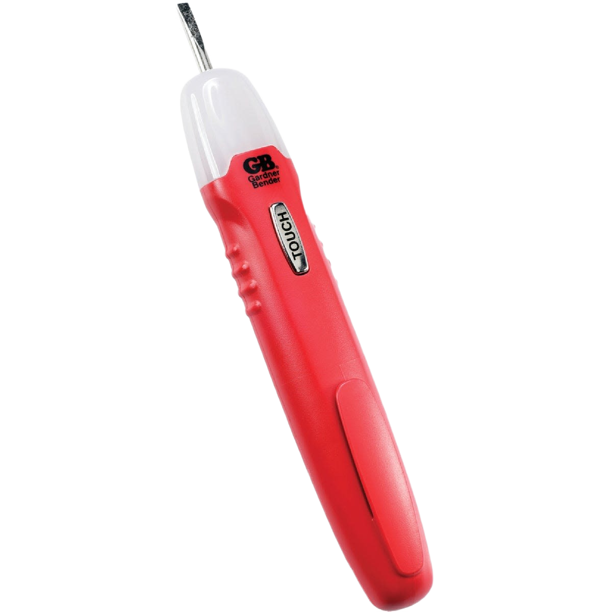 Red and white handheld continuity tester tool with ergonomic grip and metal probe tip for electrical testing tasks