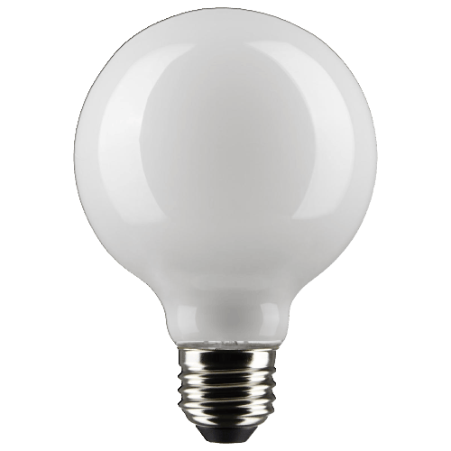 Frosted round G25 LED bulb with warm white light color and standard screw base for home improvement use