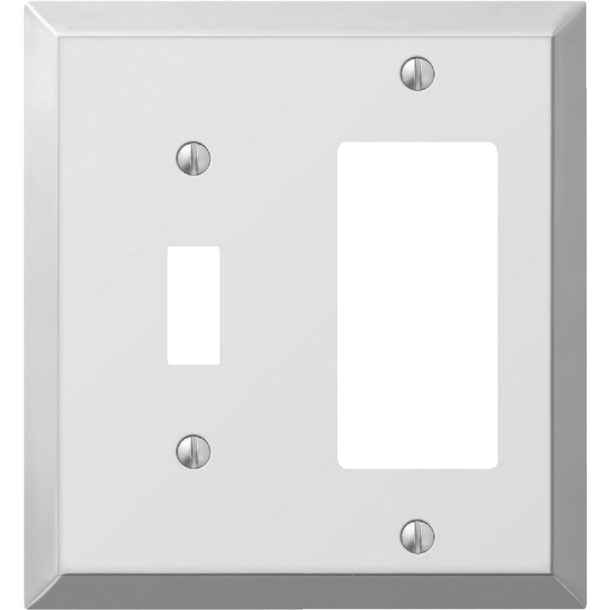 Polished chrome steel dual gang wall plate with stamped design for single toggle and rocker switches in home improvement tasks